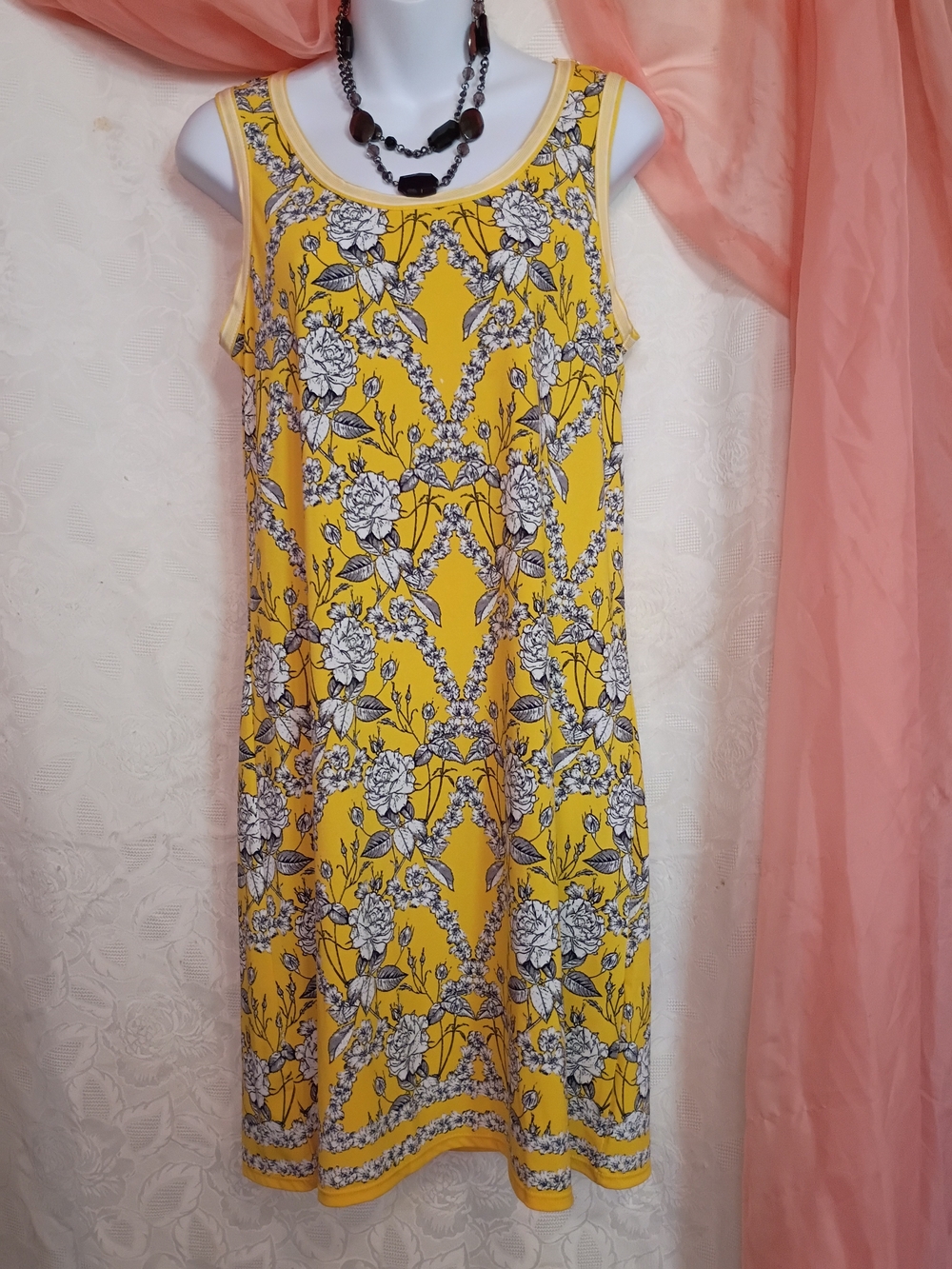 NWT Max Studio Ladies Yellow Floral Print Midi Dress Sz M